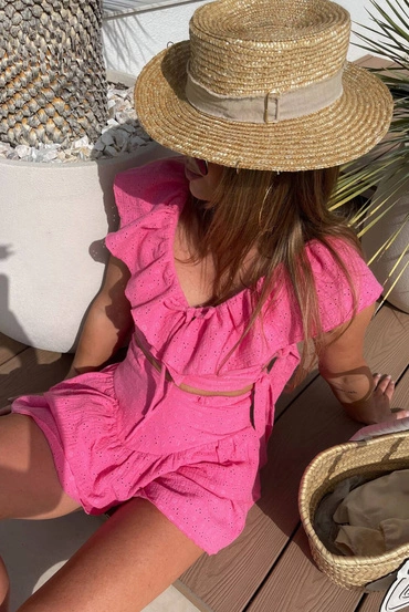 Sheila - Damski Komplet różowy w haftowane wzory mini 'Alessio'