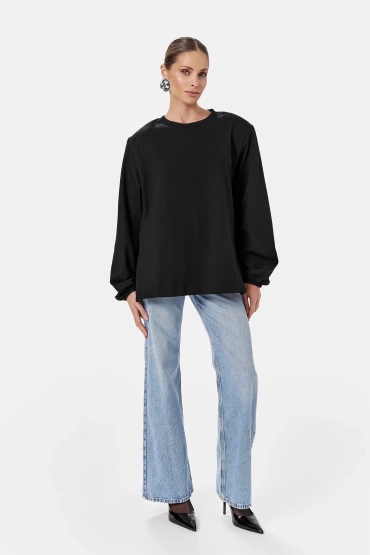 Sheila - Women's Long Sleeve Black Blouse with Removable Pads 'Faro'