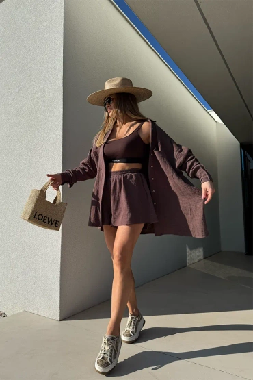 Sheila - Women's Brown Cotton Shirt 'Amara Brown'