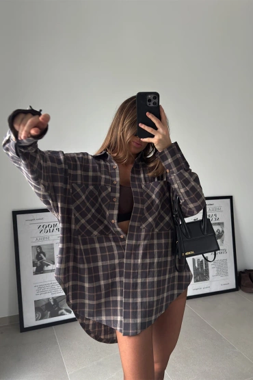 Sheila - Women's Brown Check Cotton Shirt 'Jemena'