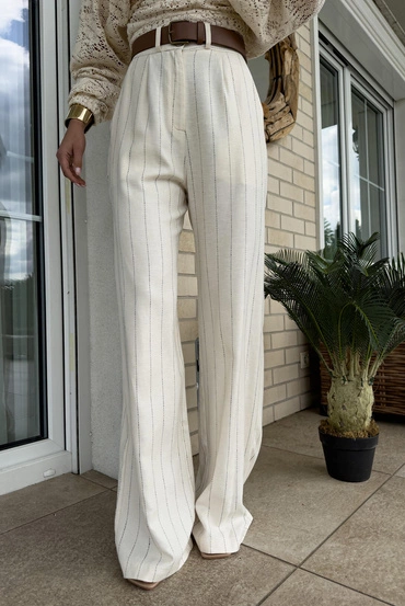 Sheila Select - Damska Spodnie z wiskozy i lnu w paski 'Linen'