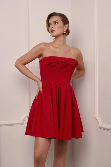 Sheila - Women's classic red mini dress with decorative roses 'Valencia'