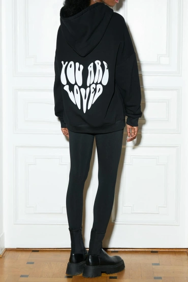Sheila - Women's black sweatshirt with a heart on the back 'You Are Loved'