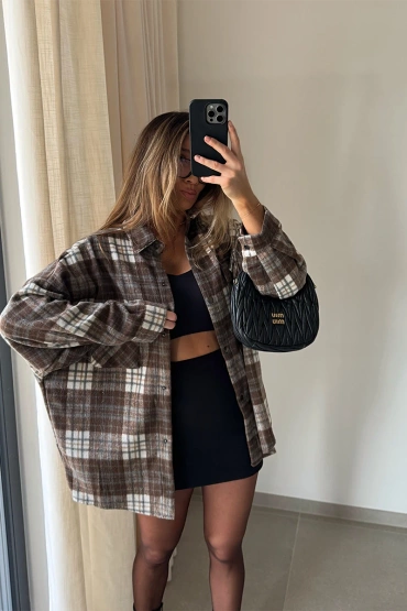 Sheila Select - Women's Brown Check Cotton Shirt 'Manon'