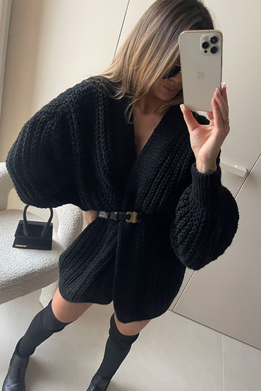 Sheila - Damski Kardigan sweter czarny wełna i alpaka onesize 'Cameron'