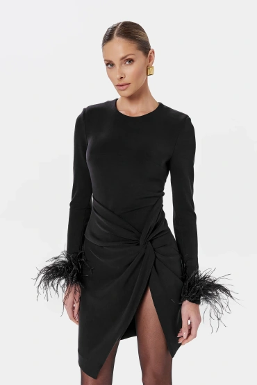 Sheila - Women's Black Mini Dress with Feathers 'Blair'