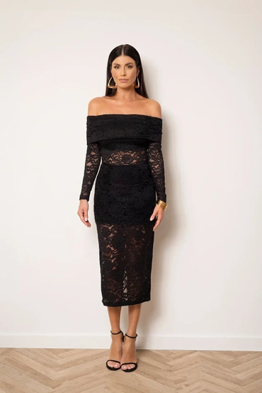 Sheila - Women's Black Lace Evening Midi Dress 'Amuse'