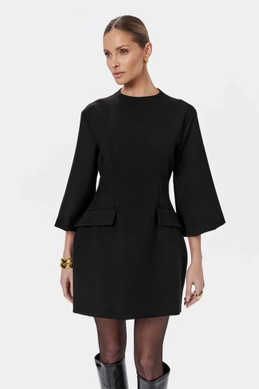 Sheila - Damska Sukienka klasyczna podkreślająca talię czarna 'Ashton'