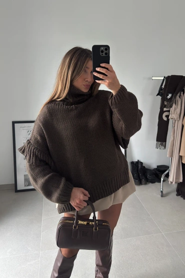 Sheila Select - Women's Brown Turtleneck Sweater 'Tommasso Brown'