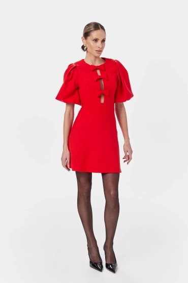 Sheila - Women's red dress with bows and mini puffs 'Vanessa Red'