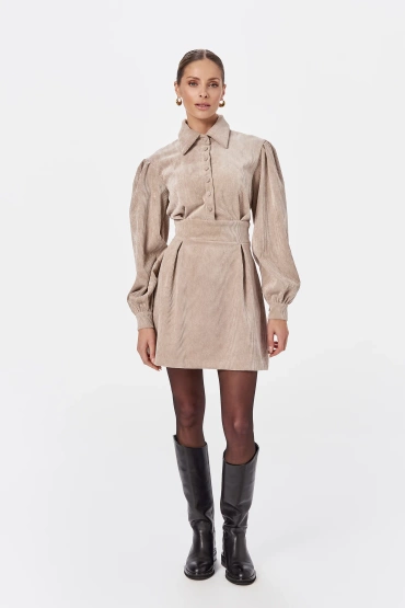 Sheila - Women's Beige  Corduroy Mini Dress 'Aison'