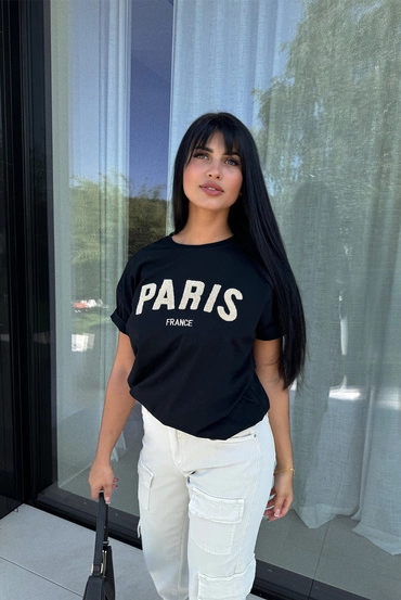 Sheila Select - Damski Tshirt czarny z nadrukiem 'Paris''