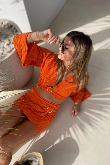 Sheila - Women's two-piece orange openwork summer set 'Sinutra'