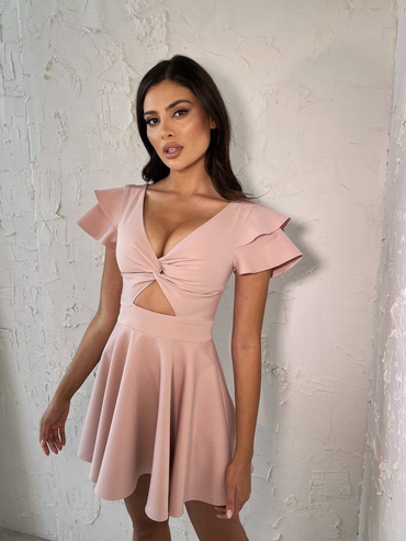 Sheila - Women's pink/powder mini 'Bianca' dress with a cutout on the belly