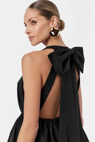 Sheila - Women's Black Backless Mini Dress with Bow 'Linda'