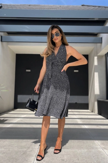 Sheila - Women's black viscose midi dress with small hearts 'Isabella'