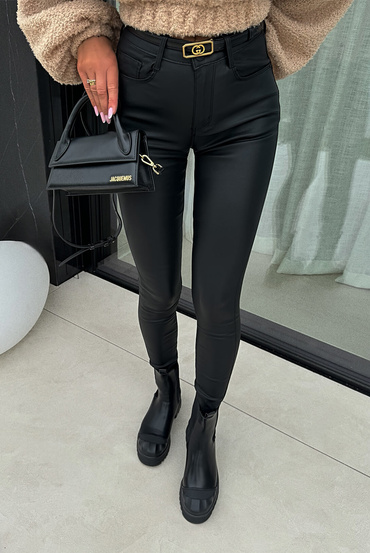 Sheila Select - Women's Leggings, black waxed pants with Push-up effect 'Evans'