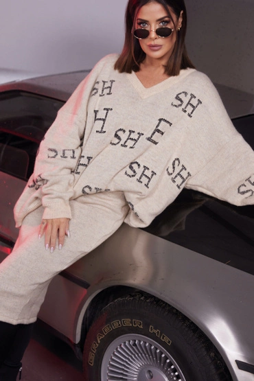 Sheila - Women's beige midi sweater skirt 'Hot Emily'