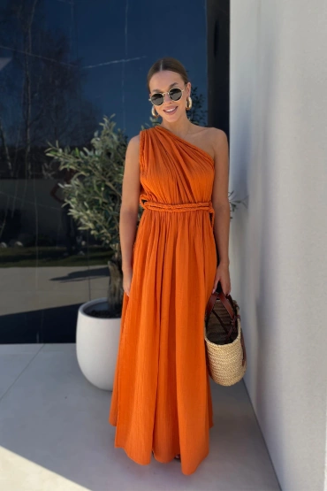 Sheila Select - Women's Orange One-Shoulder Maxi Dress 'Teresi Orange'