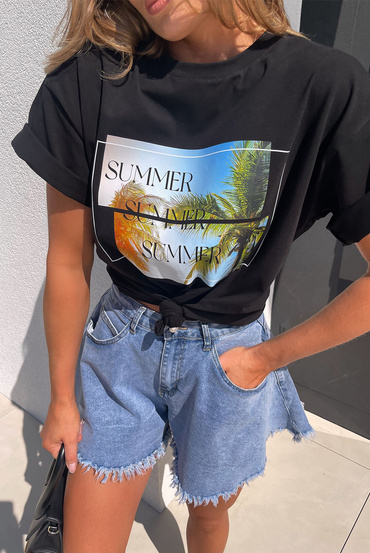 Sheila Select - Damski Tshirt czarny z nadrukiem  'Summer Vibes'