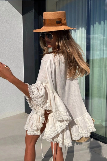 Sheila - Women's Cream Fringed Boho 'Mousse' Bridesmaid with Tassels