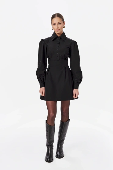 Sheila - Women's Black Shirt Dress with Mini Tie 'Harlow'