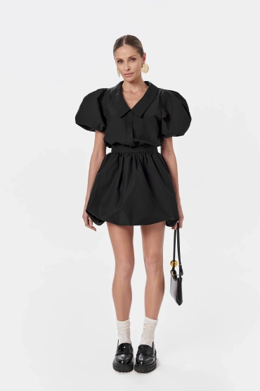 Sheila - Women's 'Munre' black bomber-cut shirt mini dress