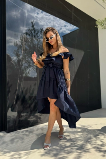 Sheila Select - Women's Navy Cotton Dress with Longer Back 'Nadeilija Navy'