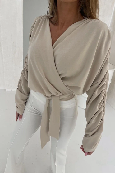 Sheila Select - Damska Bluzka beżowa z wiązaniem 'Keysha Light Beige'