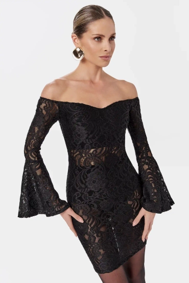 Sheila - Damska Sukienka czarna elegancka dopasowana  'Diune'