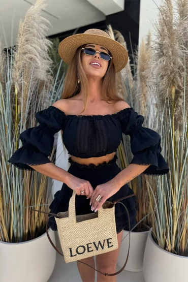 Sheila - Damski Komplet czarny z koronką mini 'Miquel Black'