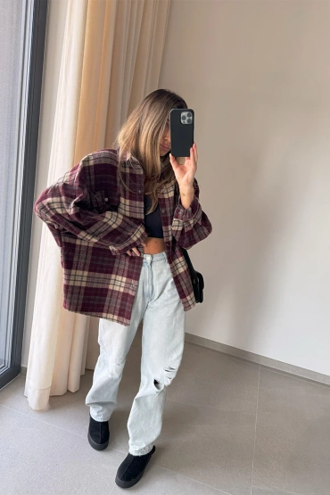 Sheila Select - Damska Koszula bawełniana w bordową kratę 'Louna'