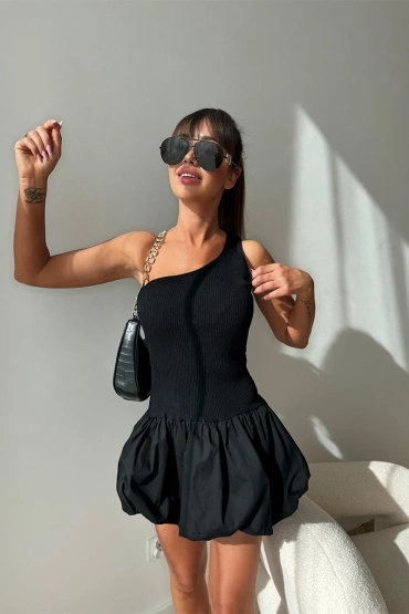 Sheila Select - Damska Sukienka czarna na jedno ramie mini 'Daryna Black'