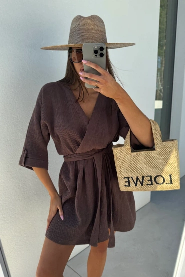 Sheila - Women's Brown Cotton Mini Dress 'Marcela Brown'