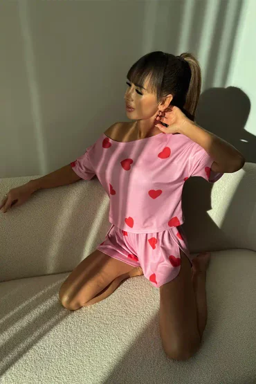 Sheila Select - Women's Pink Pajama Set with Shorts 'Love Dream'