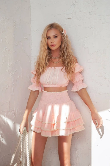 Sheila - Women's peach set with mini lace 'Miquel'