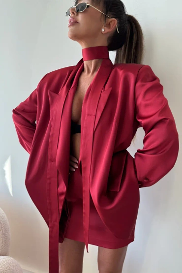 Sheila - Women's Red Satin Jacket ‘Satin Love’