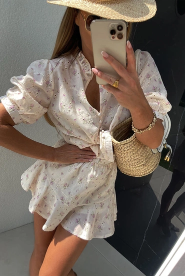 Sheila Select - Women's white openwork set with mini 'Montana' patterns