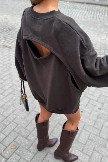 Sheila - Women's Back Cutout Sweatshirt ‘ Brown Velvet’