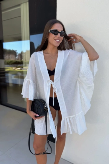 Sheila - Women's white boho cape 'Sarita'