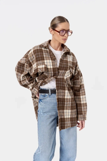 Sheila Select - Women's Brown Check Cotton Shirt 'Manon'