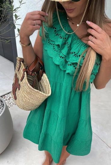 Sheila Select - Women's Spanish dress sharp green with 'Pear' embroidery