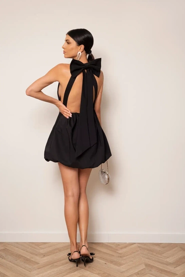 Sheila - Women's Black Dress with Bare Back and Bow 'Linda'