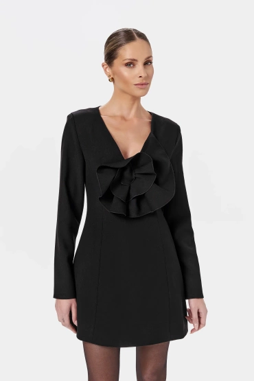 Sheila - Women's Black Ruffle Mini Dress 'Cyntia'