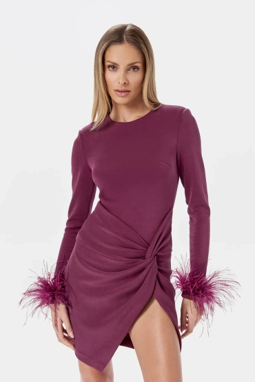 Sheila - Women's Burgundy Feather Mini Dress 'Kailey'