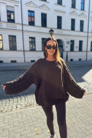 Sheila Select - Women's Brown Cable Knit Sweater 'Mattia Brown'