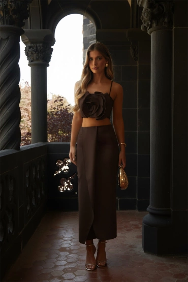 Sheila - Women's Brown Top and Skirt Set 'Guliana'