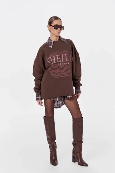 Sheila - Damska Bluza z efektem sprania z motywem zwierzęcym brązowa 'Browne Animal Vibe'