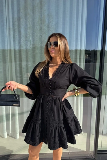 Sheila Select - Damska Sukienka czarna z guzikami mini 'Charlotte Black'