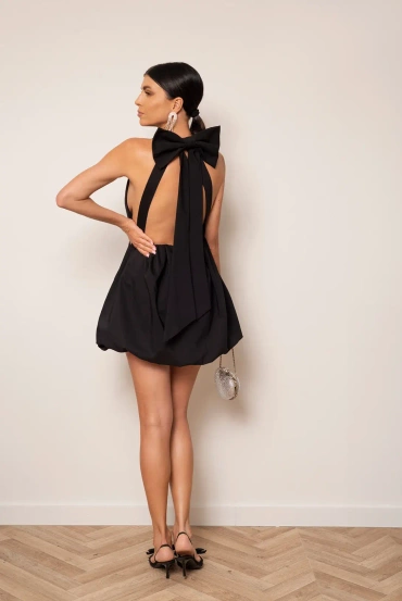 Sheila - Women's Black Backless Mini Dress with Bow 'Linda'